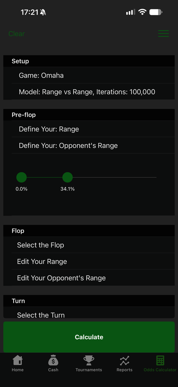 Setting preflop ranges with the range sliders